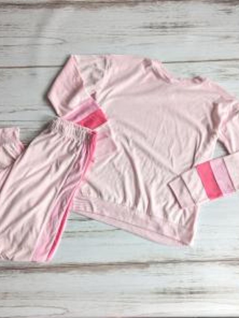 Place Womens Pale Pink Velour Pajama Set with Bright Pink Stripe Accents